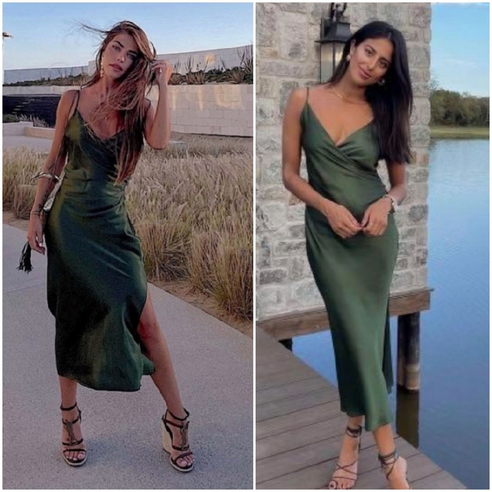 Zara * Satin Effect Slip Green Dress Size XS - Picture 2 of 15